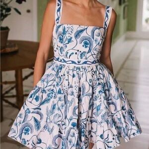 Agua Bendita Blue and White Floral Mini Dress